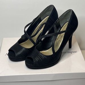 Adrianna Papell Womens Black Gail Shimmer Peep-Toe Heels Platform Shoes 8 NIB